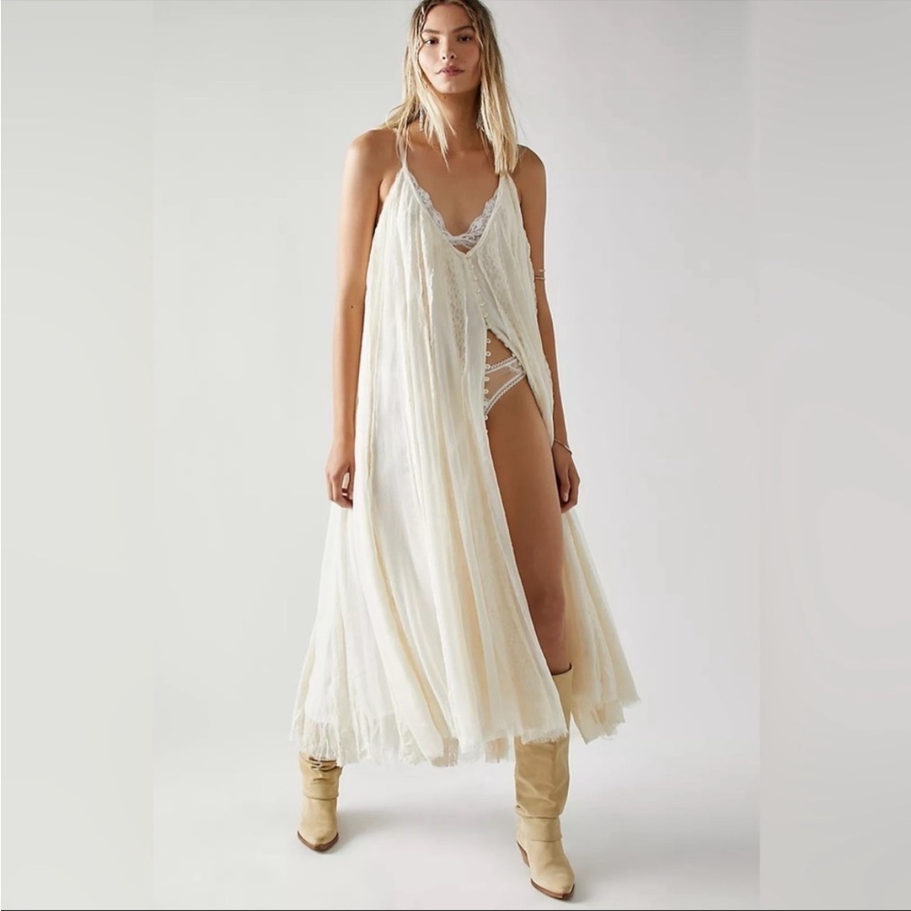 NWT Free People Sweet Sea Maxi Dress White
Lace Panel Button Front Boho
